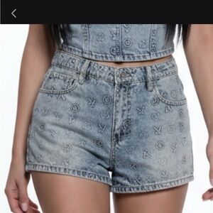 PLAYBOY Light Blue Logo-Print Denim Shorts